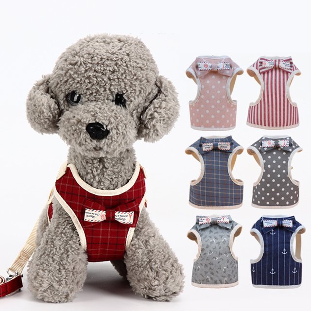 Dog Leash Set Chest Strap + Traction Rope Comfortable Breathable Vest-type Bowknot Evening Dress Chest Harness Pet Supplies For Small Dog