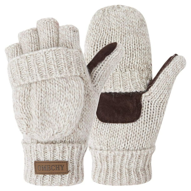 COOPLUS Mittens Winter Fingerless Gloves Warm Wool Knitted Gloves