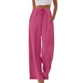 thumbnail image 5 of Lamiy Wide Leg Pants for Women Drawstring Elastic Waist Loose Casual Trousers with Pockets Summer Beach Vacation Flowy Pants,Hot Pink,XXL, 5 of 8