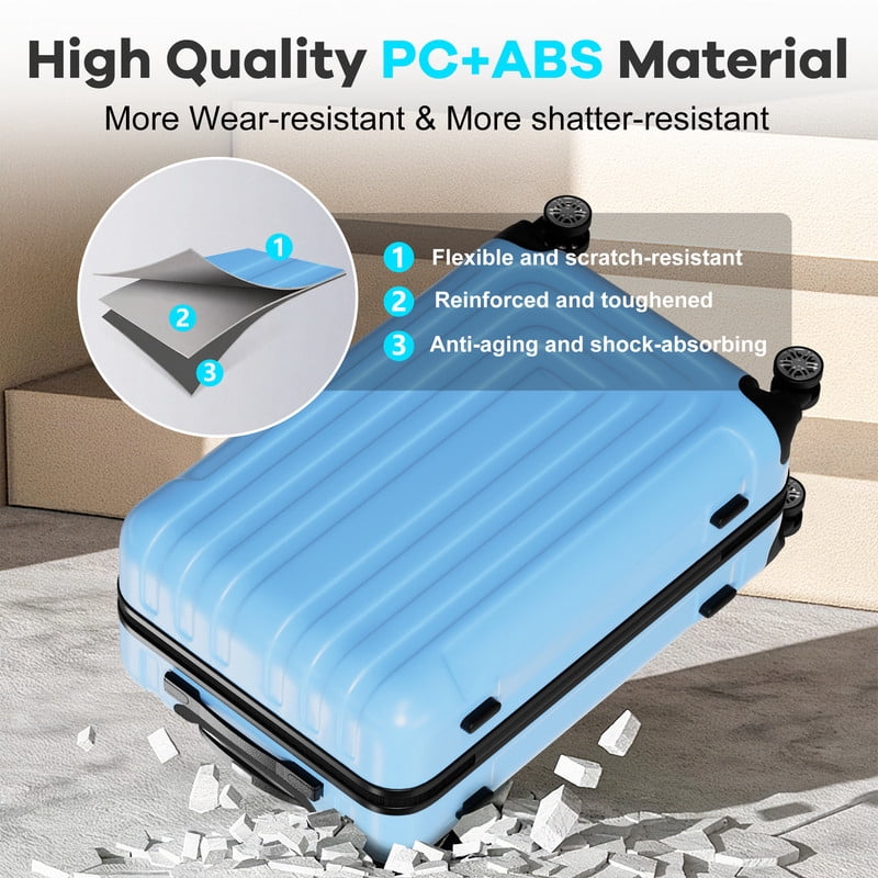 Luggage Sets 5 Piece Hardshell with TSA Lock 40%PC ABS Suitcase with Spinner Wheels 20 26 28 30 32 inch Carry on Luggage Blue
