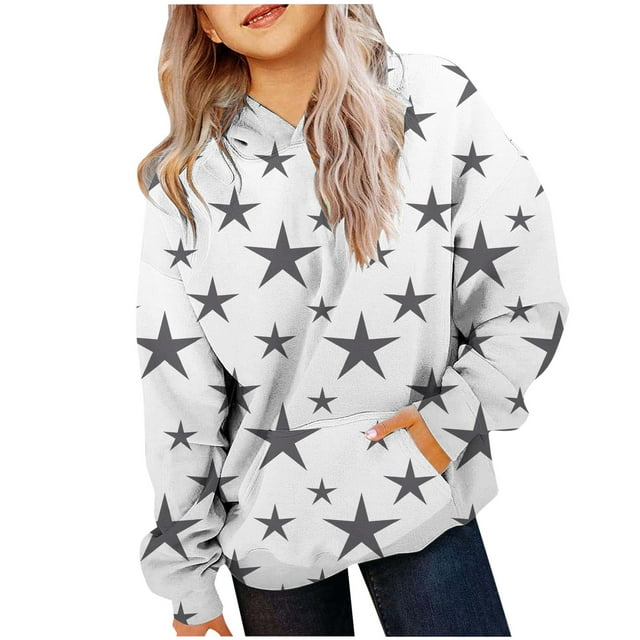 FAOWME Sweat à Capuche Imprimé à Manches Longues pour Filles Chandail Blanc 3-4 Ans