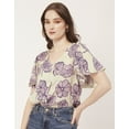 thumbnail image 4 of Moomaya Womens Printed Butterfly Sleeve Top, Button Down Summer Casual Top, 4 of 8