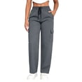 thumbnail image 2 of Athletic Cargo Pant For Womens Liweisiy Drawstring Elastic Waisted Straight Leg Loose Pants Camping Outdoor Trousers With Zipper Pockets Gray S, 2 of 9