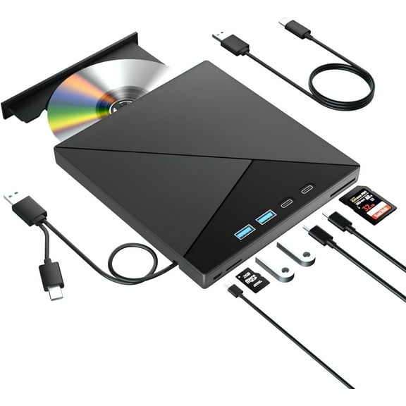 7 in 1 External Blu Ray Drive, 4k Blu Ray Burner with USB 3.0 Type-C Portable Blu Ray Drive, CD DVD Burner 3D BD Player with SD/TF Ports, 4k Optical Drive Compatible with Windows MacOS Laptop Desktop