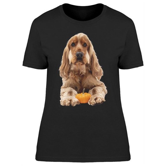Spaniel Dog And Pumpkins T-Shirt Women -Image by Shutterstock, Female Large
