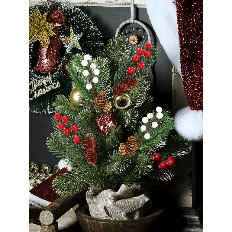 MHMJON 18pcs Artificial Christmas Flowers Bouquet | Mix Bouquet, Artificial  Pine Branches Berry Stems Pine Cone Red Fake Flowers for Xmas Winter Home