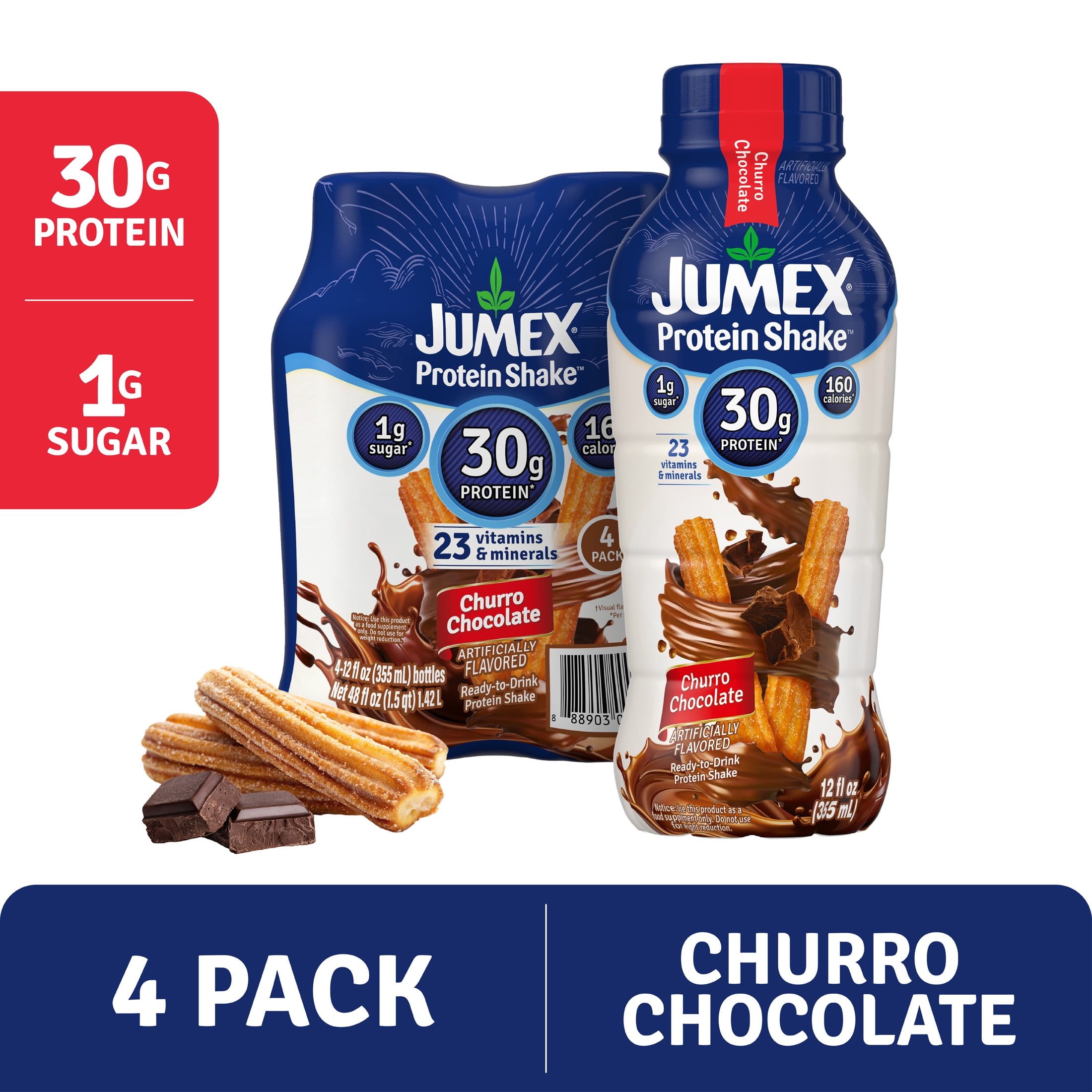Jumex Protein Shake Churro Chocolate, 30g Protein, 12 fl oz, 4 Pack