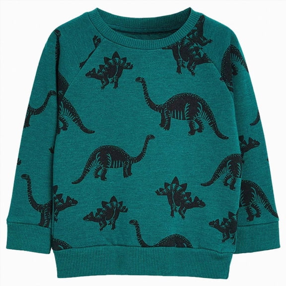 WXFAZCVU Toddler Boy Sweatshirt Pullover Crewneck Long Sleeve Shirts Dinosaur Cartoon Tops Size 5-6 Years