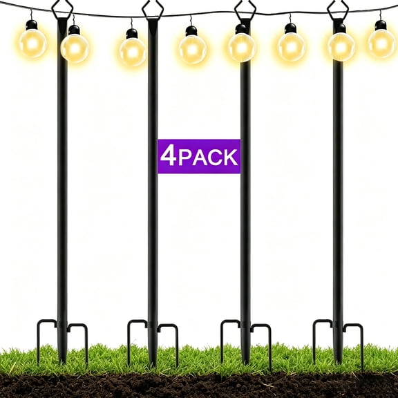 4 Pack String Light Poles for Outside, Duty Metal Light Poles for Outdoor String Lights with Fork, Adjustable Lighting Accessories for Patio Decor Backyard Pergola Garden Decorations