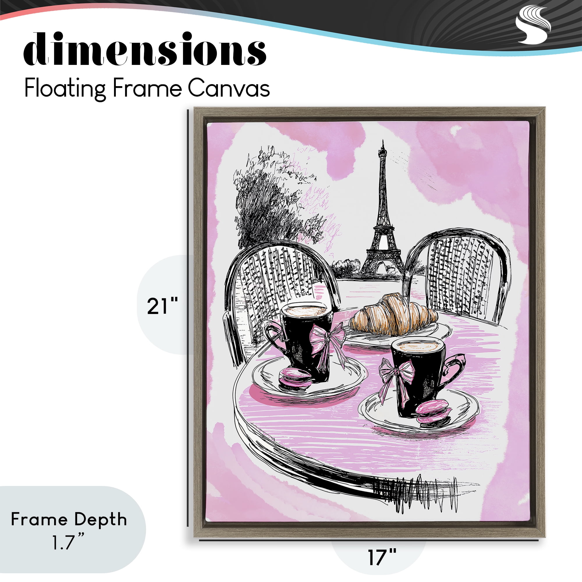 Stupell Industries Pink Parisian Cafe Breakfast Brown Framed Floater Canvas Wall Art, design by Jess Stempel