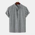 thumbnail image 2 of Hpapadks Mens Summer Shirts Casual Stripe Short Sleeve Stand Button Down Blouses Beach Loose Mens Dress Shirt Black XXXL, 2 of 7