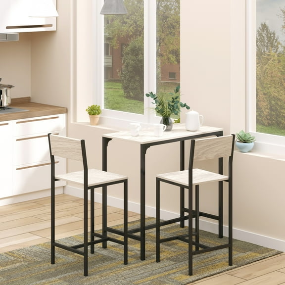 HOMCOM 3 Piece Industrial Dining Table Set, Counter Height Bar Table & Chairs Set for Small Space, Dining Room, Natural