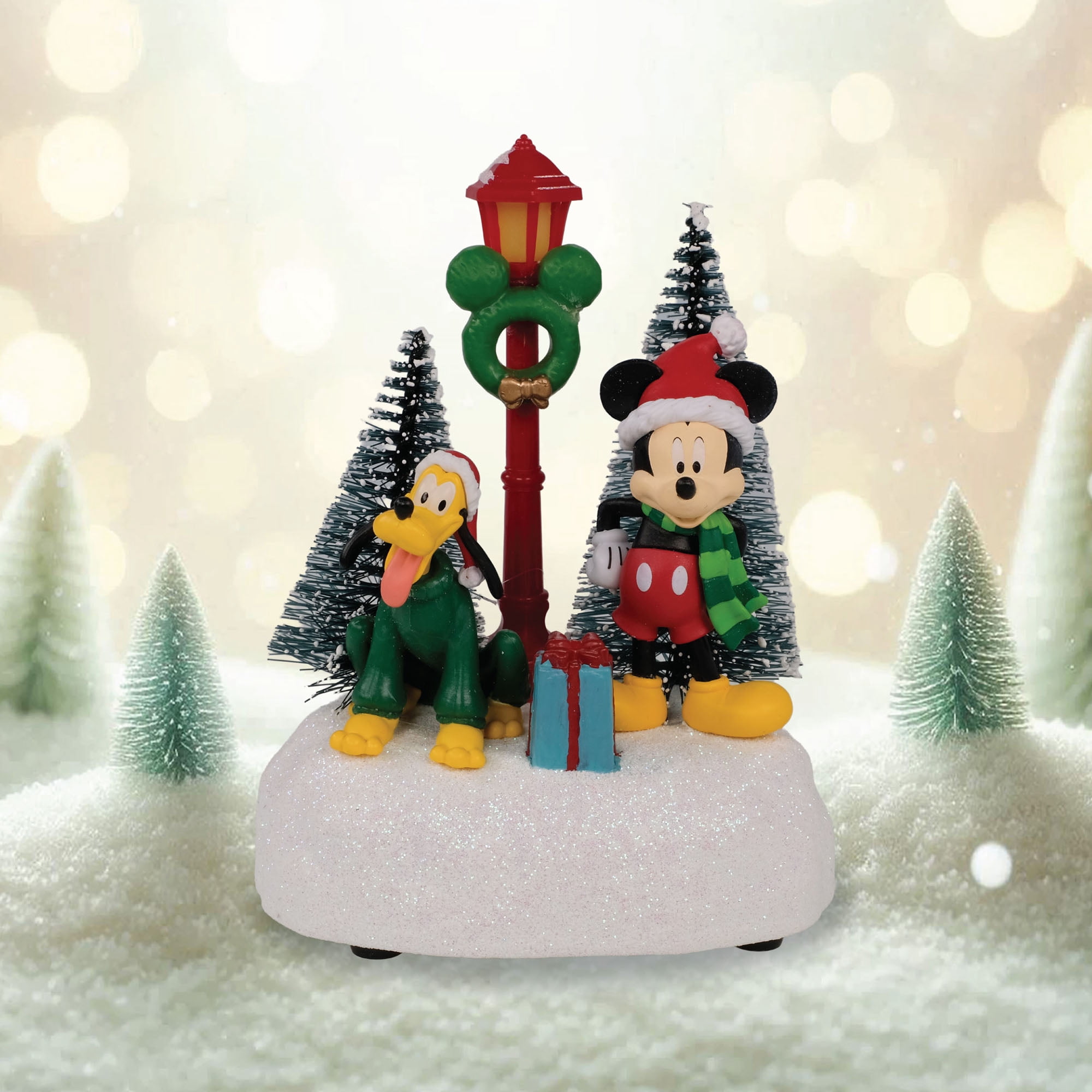 Disney Mickey & Pluto Holiday Lamppost Village Piece