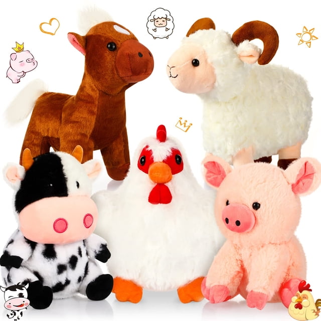 Juego de animales de granja de peluche Skylety de 10 pulgadas para niños, paquete de 5