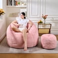 thumbnail image 2 of Giant Pink Faux Fur Bean Bag Chair Oversized Shell-Shaped Floor Sofa for Gaming and Reading, 2 of 6