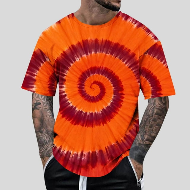 RKSTN Tie Dye T Shirts for Men Oversized Crew Neck Cotton Short Sleeve Shirts Pullover Top Mens Casual Round Neck Plus Size Loose Fits Comfy Summer Tee Shirts