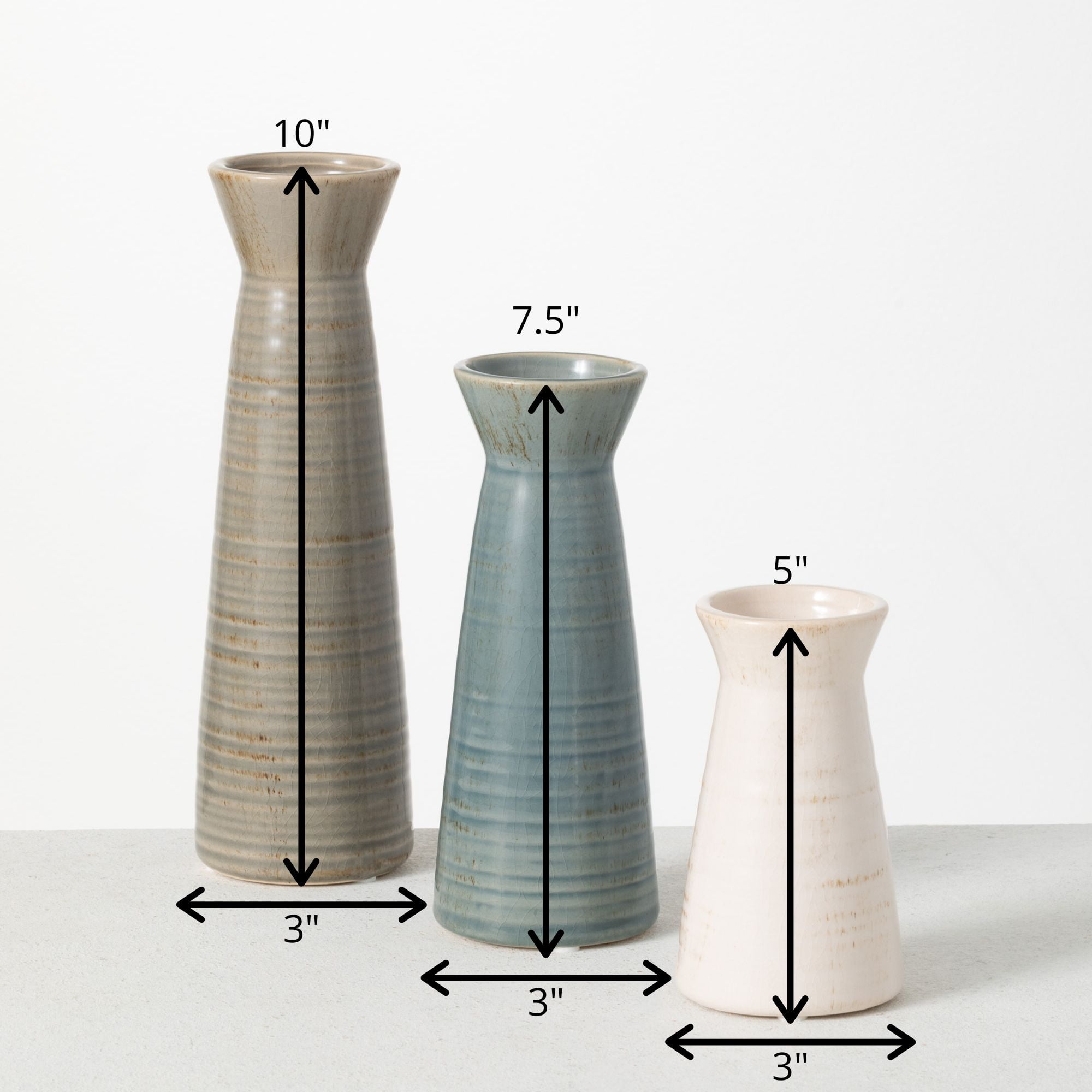Sullivans Set of 3 Small Vases 10.25"H, 8"H, & 5.5"H Blue, Tan & White