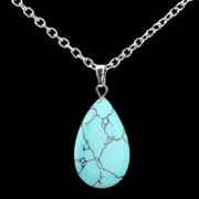 BEDAZZLEDBIJOU Sterling Silver Genuine Turquoise Tear Drop Pendant Necklace