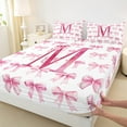 thumbnail image 3 of jejeloiu Letter M Monogrammed Twin Sheet Sets,Bowknot Bow Ribbon Twin Fitted Sheet,Pink White Flat Sheet For Girls,Microfiber Room Decorative,3pcs, 3 of 7