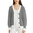 thumbnail image 1 of Unique Bargains Cardigan Rayé pour Femmes, Ouvert devant, Boutonné, Col en V, Noir TG, 1 of 5