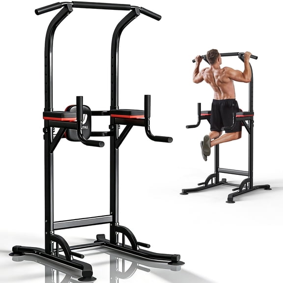 Wesfital Pull Up Bar Power Tower Dip Station Height Adjustable Strength Training Equipment for Fitness Home Workout Steel