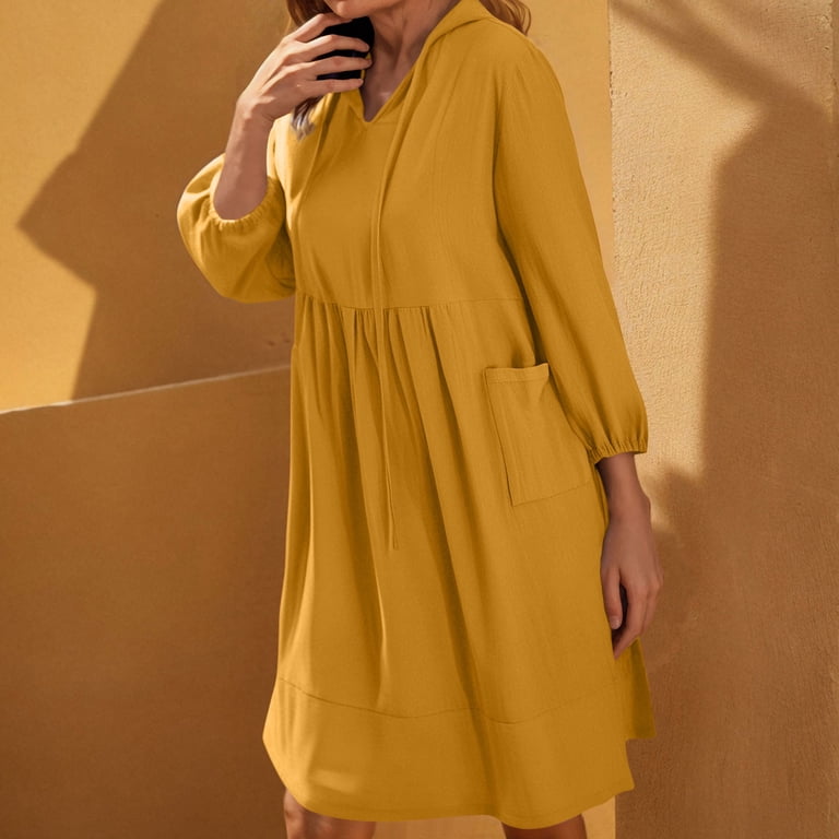 Fashion SMihono Linen Dresses for Women 2025 Casual Summer Cotton Linen  Dress Tunic Flowy Mini Sundress 3/4 Sleeve Beach Outfits Yellow XL -  Walmart.com