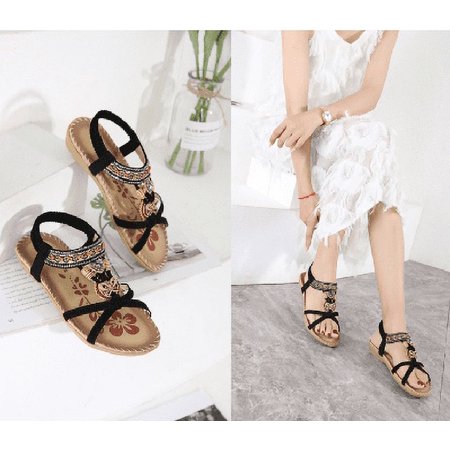 

Sandals Women Flat Shoes: Dressy Summer Bohemian Flats Shoes for Women Sandals Comfortable Ankle Strap Outdoor Walking