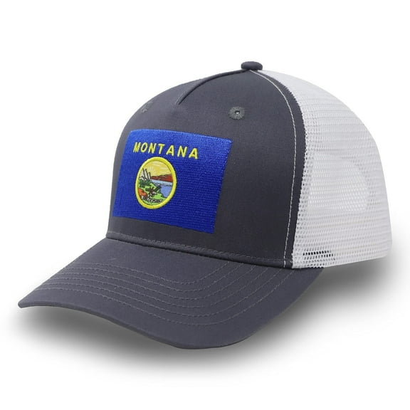 Montana Flag Hat for Men and Women – Big Sky Country Snapback Trucker Baseball Cap by International Tie (Grey/White)