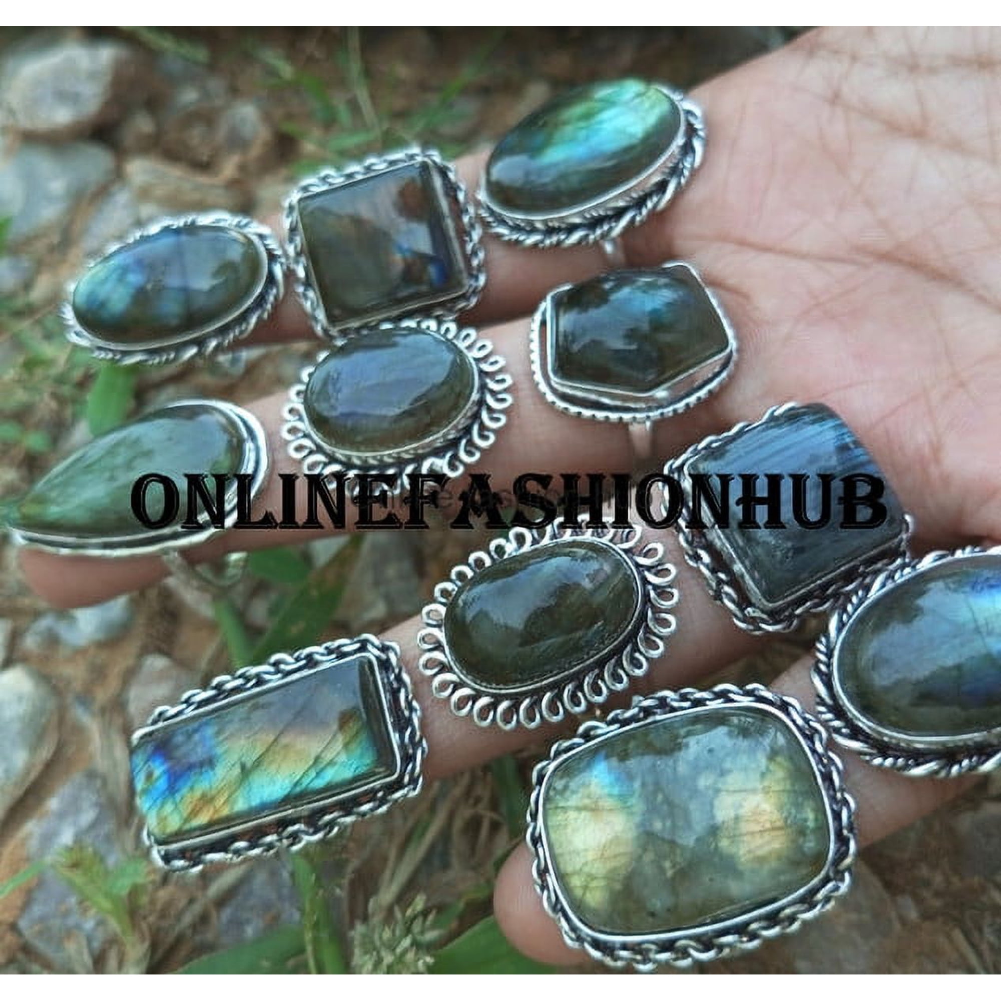 Labradorite Gemstone 925 Sterling Silver Plated Handmade Ring 25 Pcs