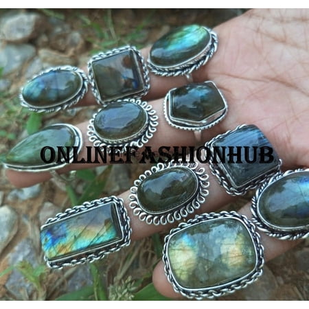 Labradorite Gemstone 925 Sterling Silver Plated Handmade Ring 75 pcs