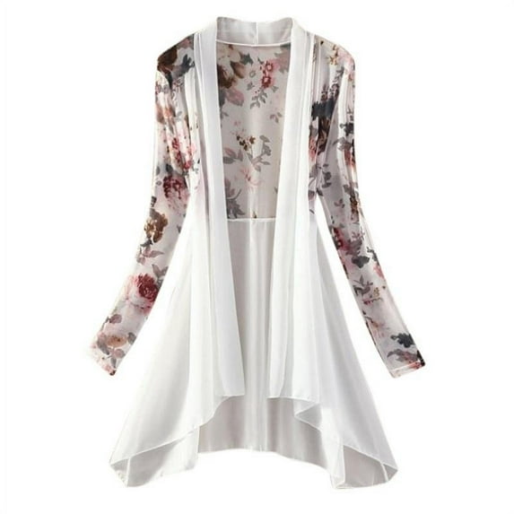 Ame Women Long Chiffon Blouse Shirts Female Cardigan Sunscreen Shirts Floral Printed Ladies Blouses Jackets 5 Colors