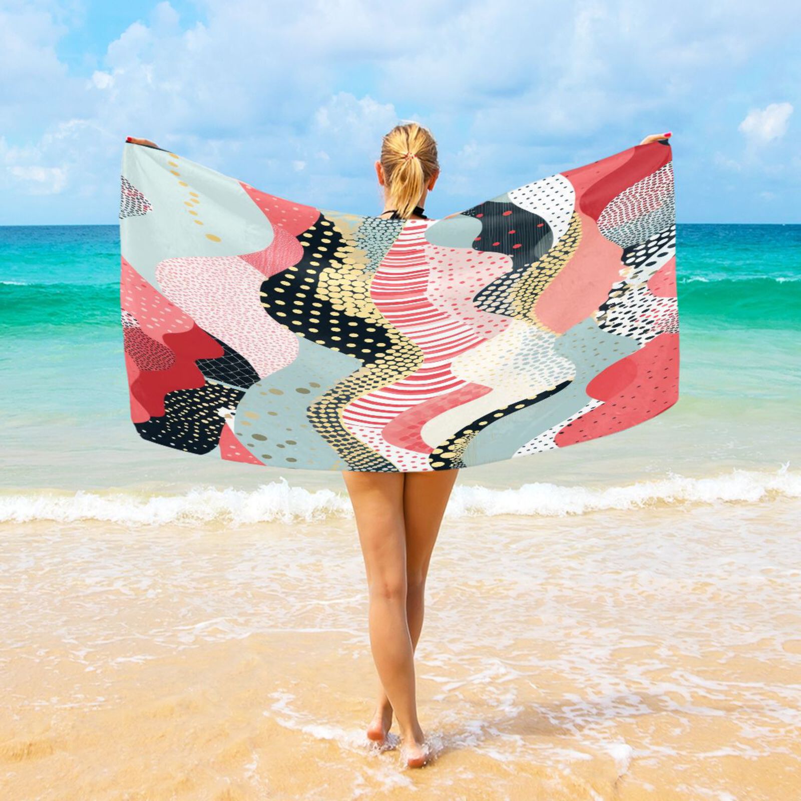 Stripe Stitch Pattern Boho Beach Towel Oversized Sandproof Absorbent Quick Dry Towels Adult for Travel Vacation Essentials