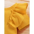 thumbnail image 6 of Hirigin Toddler Baby Girl Summer Clothes Set Short Sleeve Ruffled Bodysuit Romper Sunflower Shorts Headband Set, 6 of 8