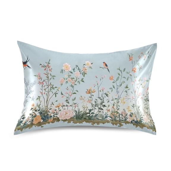 Ryvnso Satin Pillowcase Summer Birds Floral Pillow Cases Standard Size 26x20in