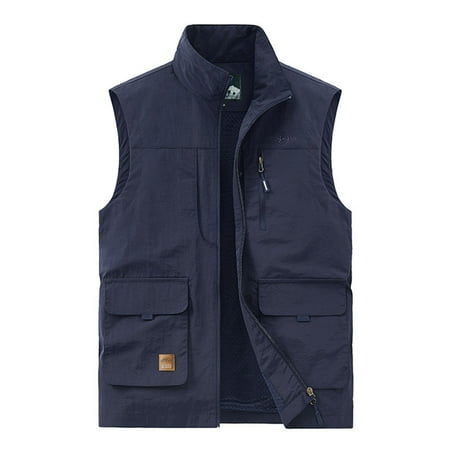 hopeusince Men s Outdoor Lightweight Stand Collar Multi-Pocket Quick-Dry Breathable Fishing Vest Blue XXXXXL