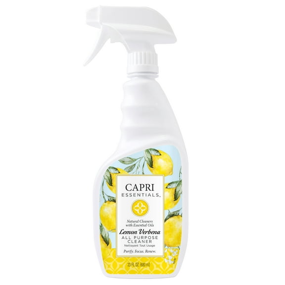 Capri Essentials All Purpose Cleaning Spray - Lemon Verbena - Plant Based Kitchen Counter Surface Cleaner with Mood Boosting Essential Oils (23 fl. oz)