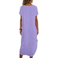 thumbnail image 4 of YTCAMLO A Line Sundresses for Women Casual Short Sleeve Long Dress Baggy Sleeveless Maxi Dress with Pockets Flowy Travel Vacation Clothes, Purple L, 4 of 7