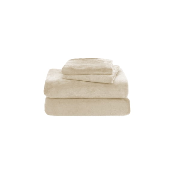 Maplenight Premium Soft Velvet Flannel Twin Sheet Set of 2- Flat Sheet & Pillowcase - Cozy, Warm, Anti-Static & Non-Pilling Fleece Bedding for Ultimate Comfort Beige