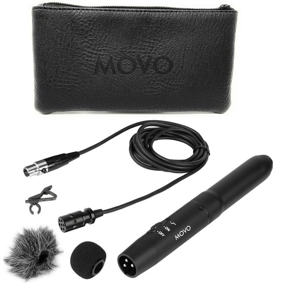 Movo LV11C XLR Microphone à Condensateur Cardioïde Lavalier avec Alimentation Fantôme, Capsule Micro 12mm, Mousse et Pare-Vent Deadcat, Étui de Luxe