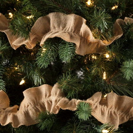Xmas Decor Natural Tan Rustic Christmas Decor Jute Burlap Natural Jute Gathered Textured Solid Color Garland Set of 3 ()