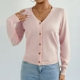 thumbnail image 6 of Button Sweaters for Women Winter Knit Open Front Crop Cardigan Sweaters Solid Long Sleeve V-Neck Pullover Shirts Tunic Tops, 6 of 8