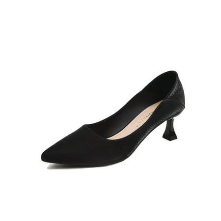 

Ymiytan Womens Pumps Slip On Stiletto Heels Pointy Toe Heeled Pump Daily Fashion Resistant Kitten Dress Shoes Black 9