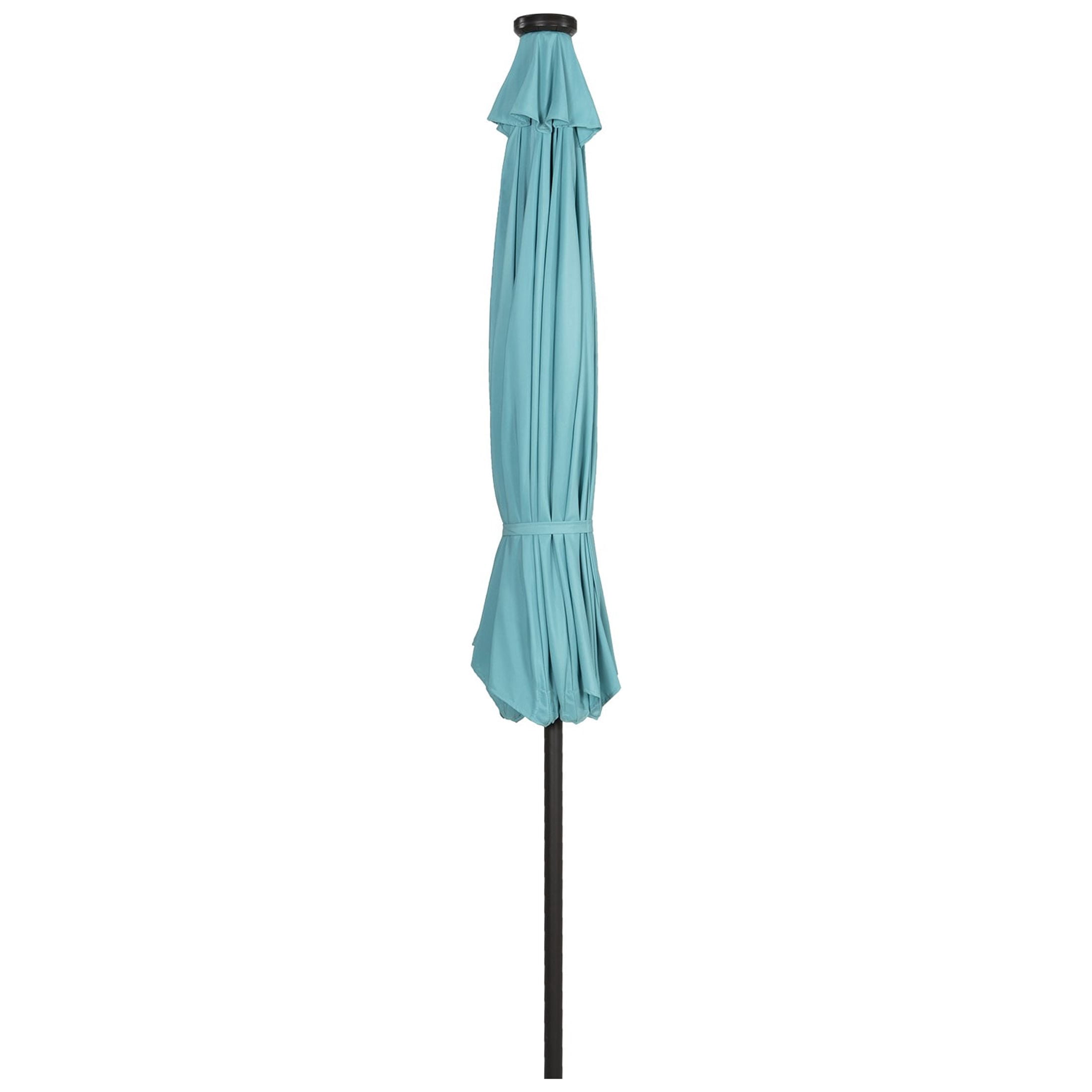 GARDEN 9 Ft Patio Solar Umbrella LED with Bronze Base Weight INCLUDED, Turquoise