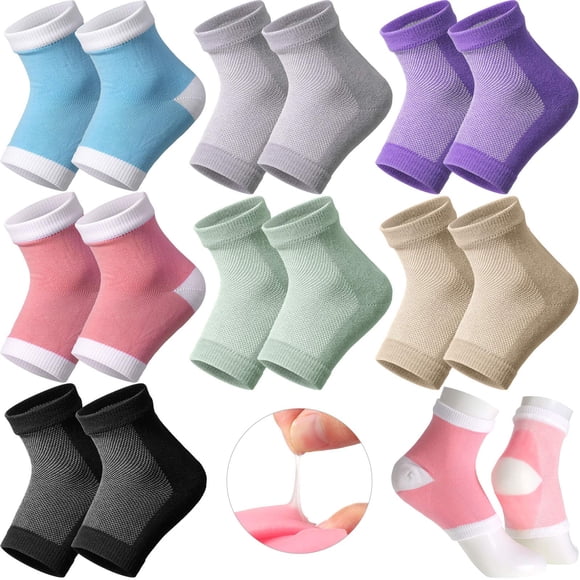JaGely 7 Pares Calcetines Hidratantes para el Talón Calcetines Hidratantes Sin Dedos Calcetines para el Talón de Gel de Spa Calcetines para Dormir para el Talón de Gel Agrietado para Mujeres Hombres R