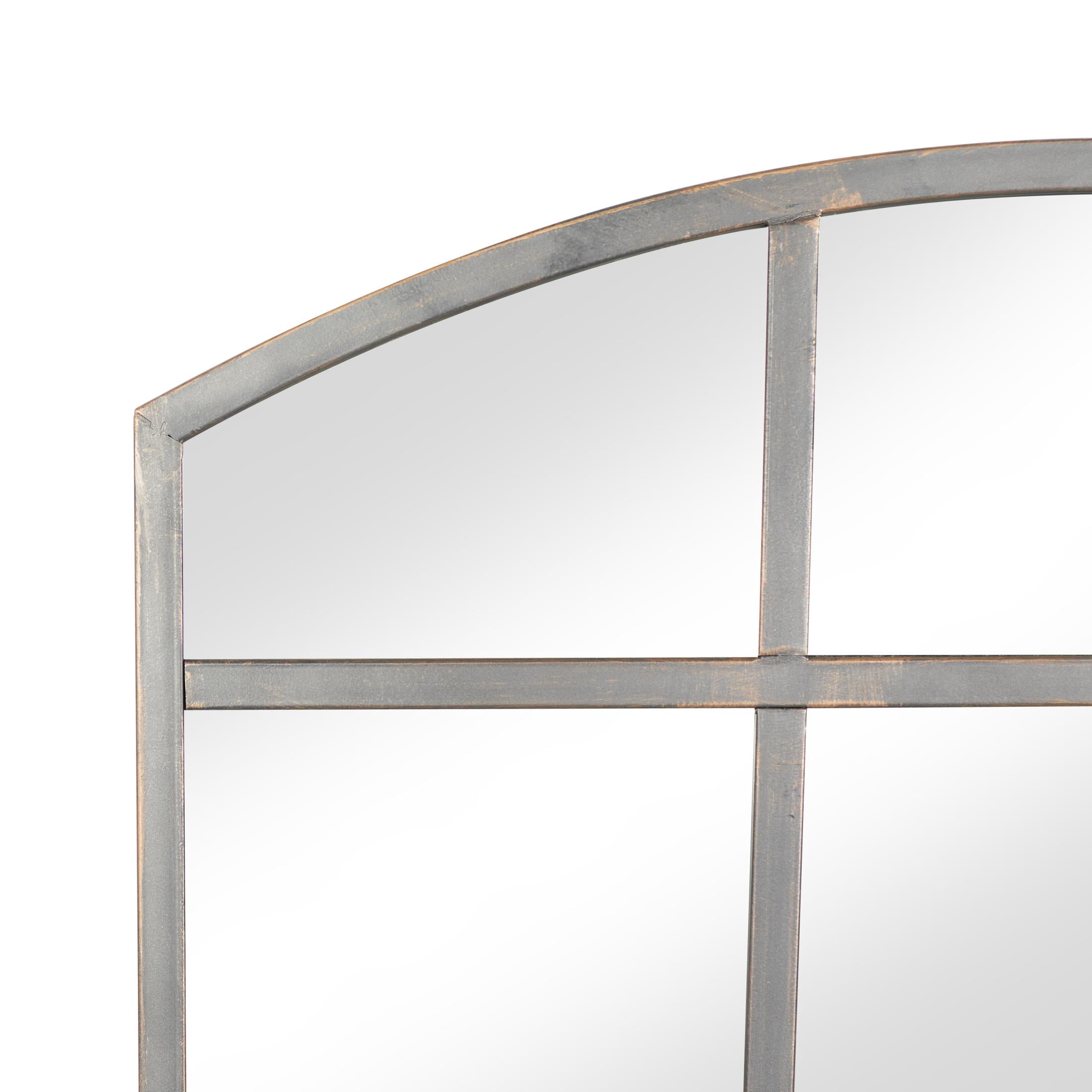 DecMode Industrial Metal Arched Window Pane Shape Wall Mirror with Dark Gray Finish, 30"W x 40"H