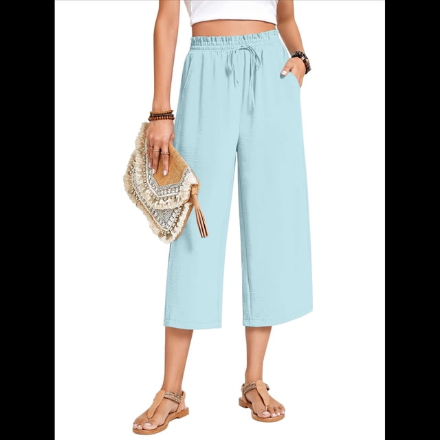 Pantalones Cortos para Mujer, Informales, con Cordón y Bolsillos, Holgados, de Cintura Alta y Pierna . Azul S