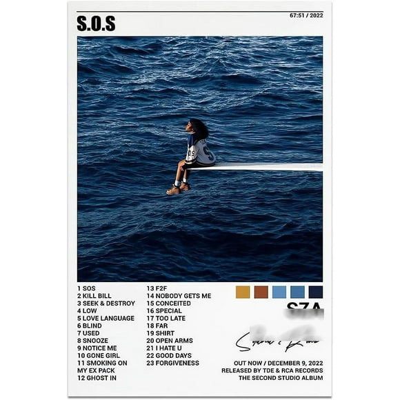 PPHAOSHO Sza Sos Album R Pop Hip Hop Music Limited Poster frameless Painting Canvas Wall Posters Art Picture Print Modern Home Decor 16x24inch
