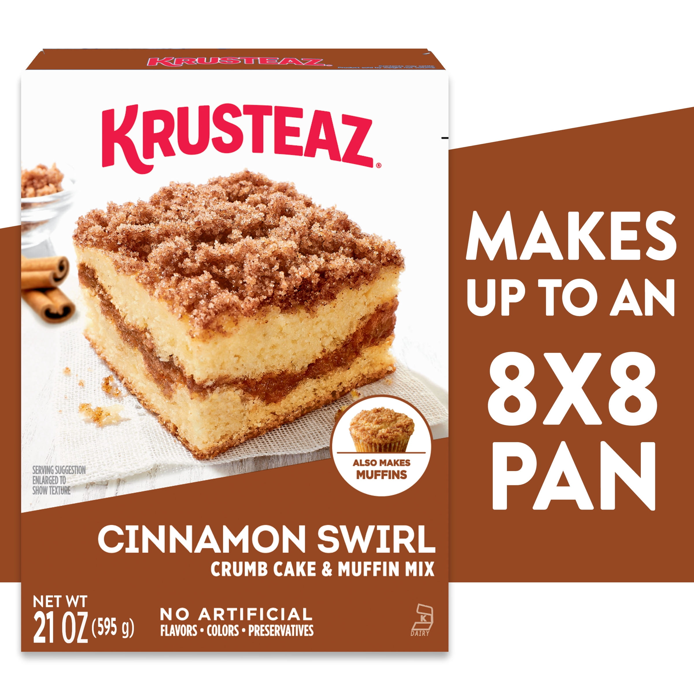 (6 pack) Krusteaz Cinnamon Swirl Crumb Cake and Muffin Mix, 21 oz Box