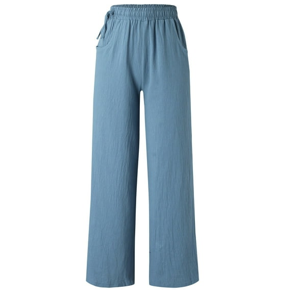 Gubotare Work Pants for Women Plus Size Summer Plus Size Capri Pants for Women Casual High Waisted Stretch Twill Cropped Wide Leg Pants (Blue,L)