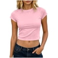 thumbnail image 2 of SPZTSX Crop Tops for Women Short Sleeve Crew Neck Solid Color Cropped Form Fitting Stretchy Casual Daily Summer T-Shirts, 2 of 5